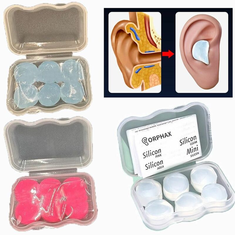 Bouchons d'oreille transparents en silicone souple, réduction du bruit du sommeil, cache-oreilles étanches, isolation phonique de douche, 6 pièces