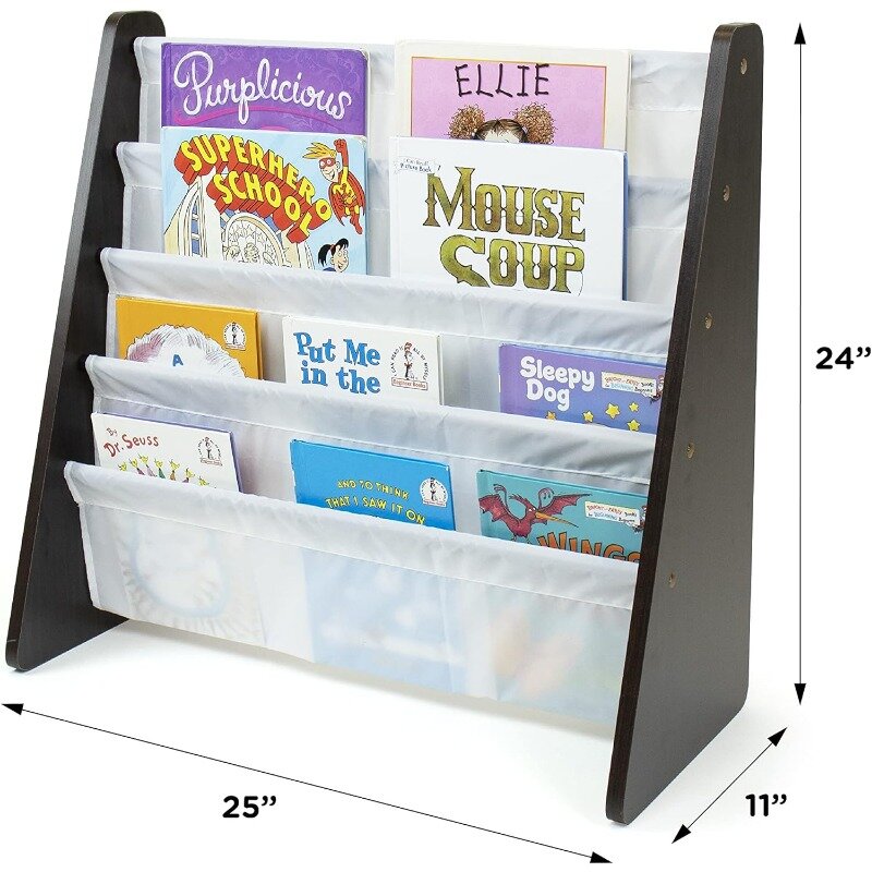 Espresso/White Kids Book Rack Storage Bookshelf, 4 Tiers