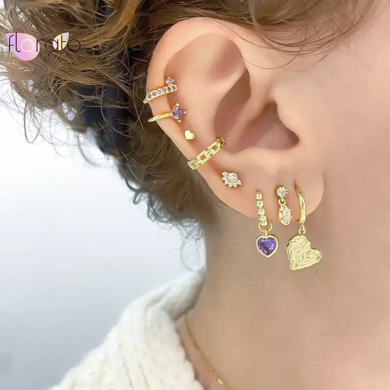 925 Sterling Silver Needle Colorful Lover Heart Pendant Hoop Earrings For Women 2024 Luxury Gold Earrings Birthday Gifts Jewelry