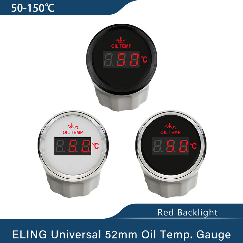 Medidor de calibre impermeável da temperatura do óleo 52mm com luz de fundo vermelha para carro, caminhão, iate, barco, universal, 50-150 ℃, 12V, 24V