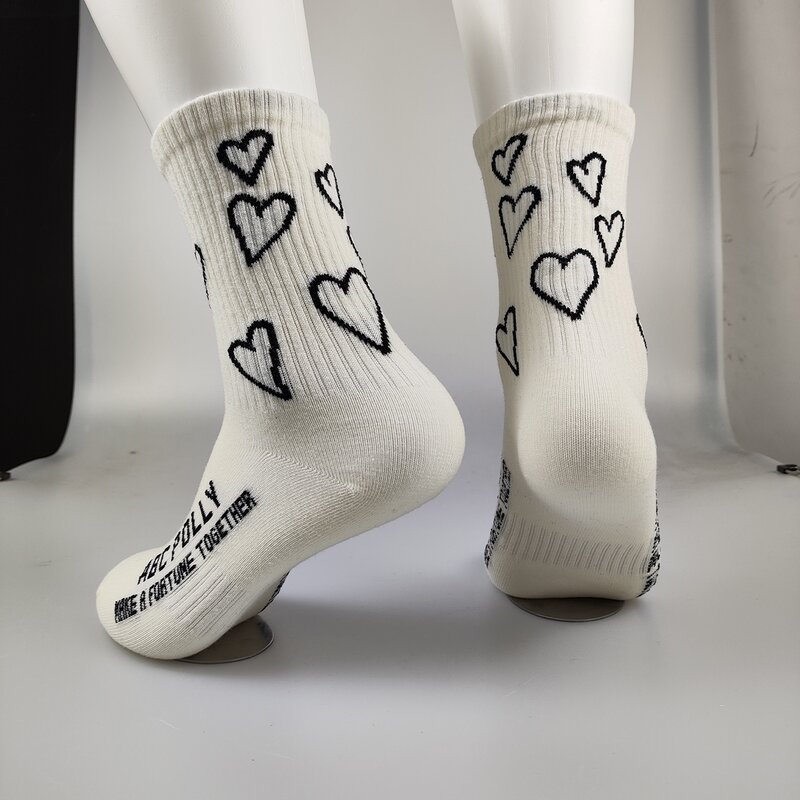 Зимние длинные короткие спортивные носки для взрослых с надписью в виде сердца