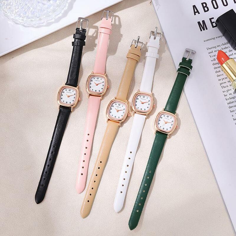 Jam tangan Quartz wanita jam tangan persegi elegan jam tangan Quartz persegi dengan tali kulit imitasi dapat diatur untuk perjalanan untuk dipakai