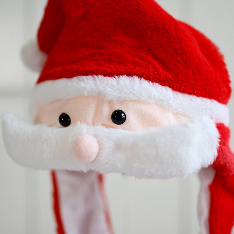Hadiah natal baru, 60cm, topi Santa, penutup kepala rusa besar dengan hiasan telinga bergerak, hadiah lucu hangat indah, hadiah pacar