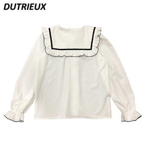 Blusa de manga larga con volantes y lazo para verano, camisa femenina con cuello marinero, estilo japonés, 2024