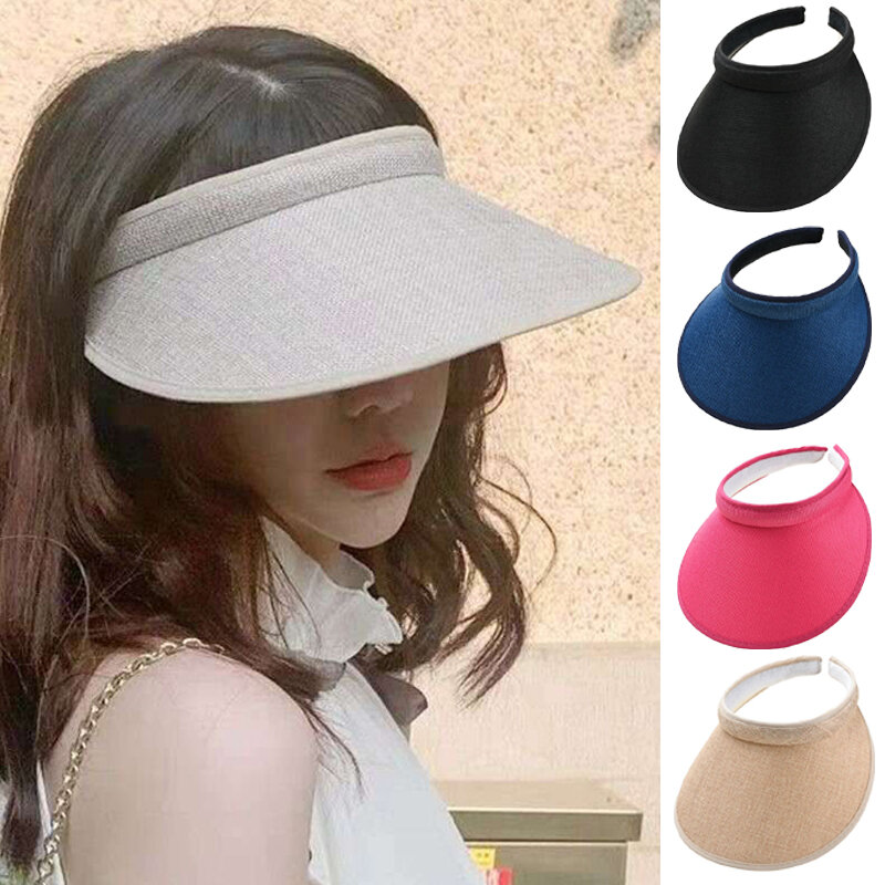 Kapelusze przeciwsłoneczne z dużym rondem dla kobiet Oddychający lniany pusty cylinder Czapka z daszkiem anty-UV Koreańskie dziewczęce kapelusze letnie Czapki plażowe na zewnątrz
