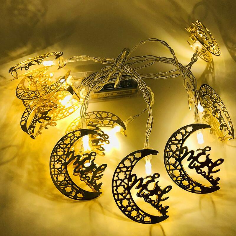 EID Mubarak Luzes LED Cordas, Islã muçulmano Lua, Ramadan Festival Decoração, Lanterna Star Party, Castelo Casa, 1.65m, 10 LED, G7D8, 202