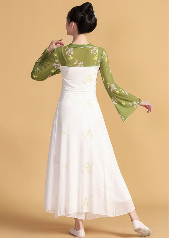 Vestido de dança clássica para mulheres, corpo longo, roupas de gaze, desempenho chinês de fada, branco, dinastia Tang Hanfu