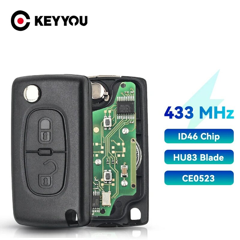 KEYYOU – Clé télécommande pour voiture, à 2 boutons, VA2/HU83, ASK FSK, pour Peugeot 307 3008 308 408 433MHz ID46 7941 CE0536 CE0523