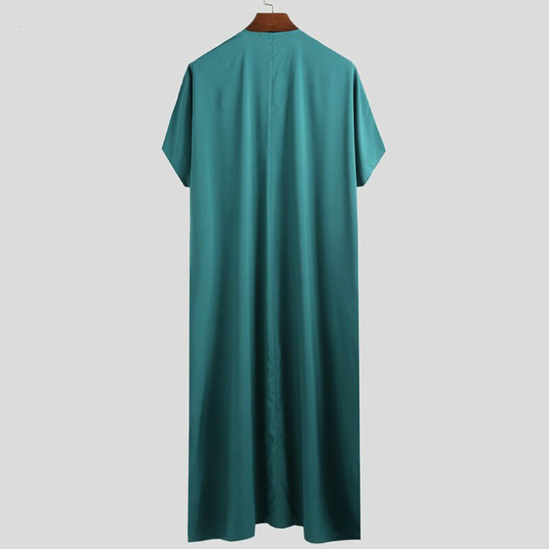 Gaun Dubai Arab Timur Tengah Muslim Musim Panas Baru Gaun Panjang Lengan Pendek Warna Polos Malaysia Jubah Muslim Pakaian Kasual Pria