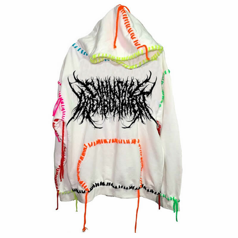 Harajuku Style Pullover Hoodie Kawaii Clothes Printed Super David Clothes Gothic Couple Wear Tassel Hoodie Personality Tops