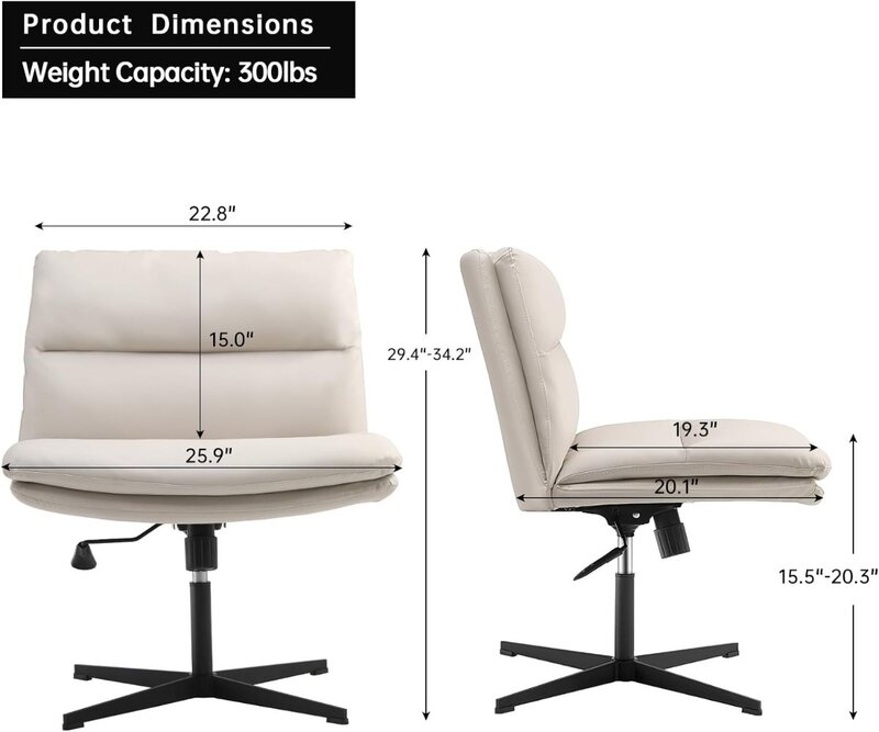 Bez rękawa krzesło biurkowe bez kół, wyściełana próżność z tyłu, ergonomiczny komputer domowy, wygodne, regulowane zadanie obrotowe