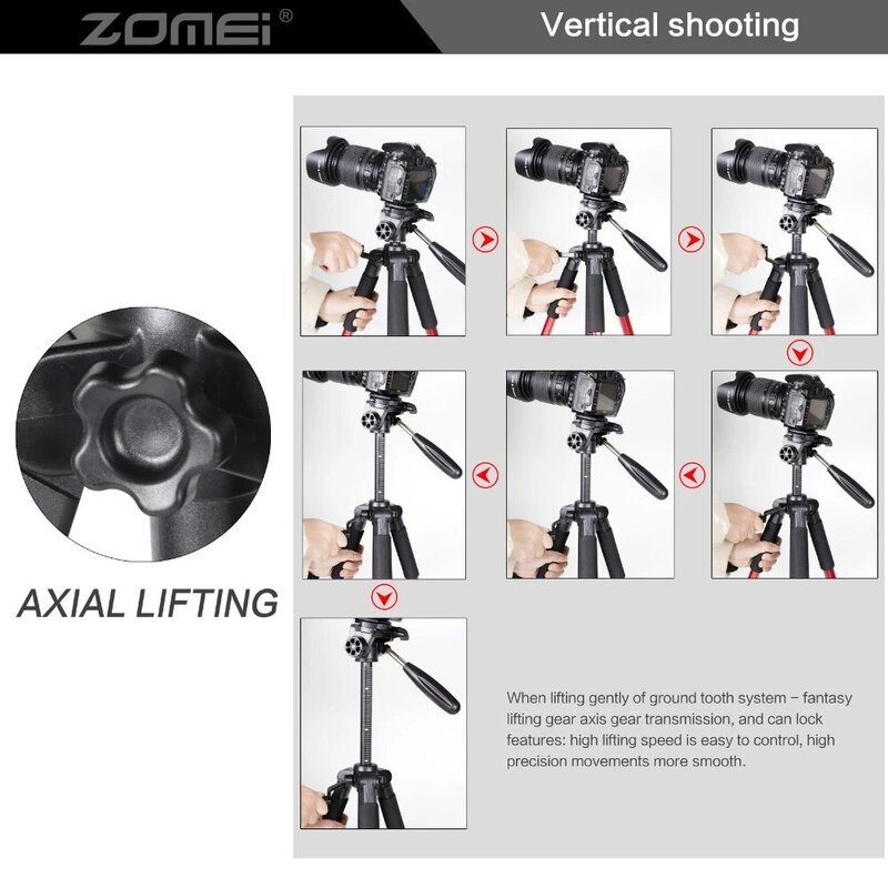 Портативный штатив ZOMEI Q111 для SLR и DSLR-камер, профессиональный дорожный алюминиевый, с цилиндрической головкой, три цвета