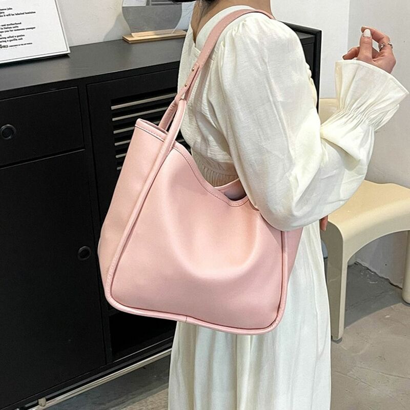 Сумка-тоут женская из экокожи, мягкая вместительная сумочка-мешок в Корейском стиле, однотонный саквояж на плечо для покупок