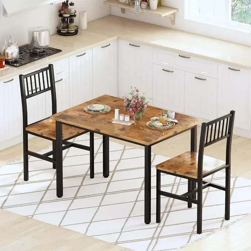 3 Piece Dining Table Set, Small Industrial Kitchen Table & 2 Chairs, Kitchen Breakfast Table Set