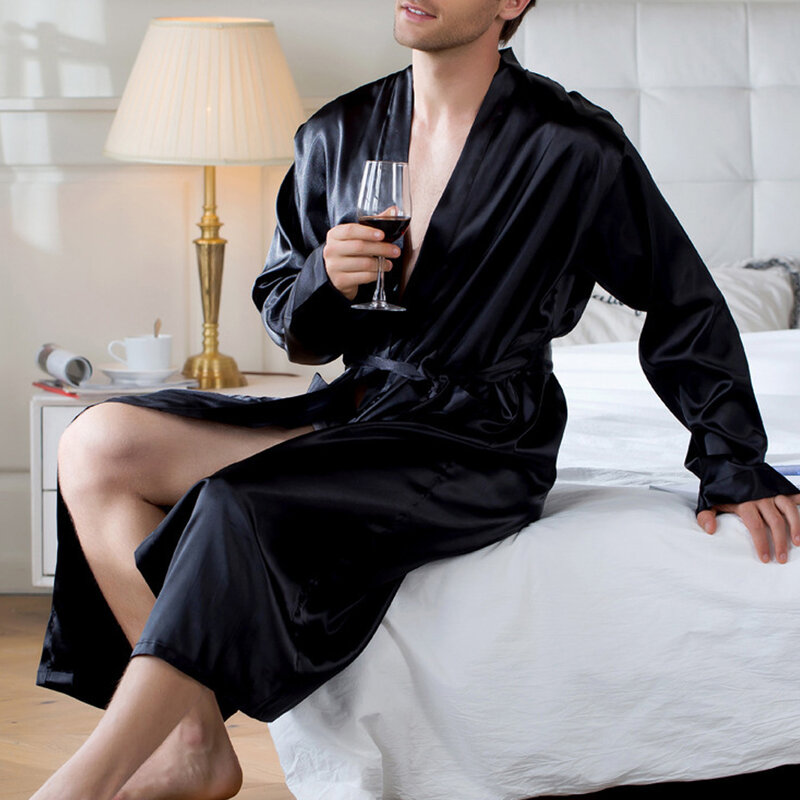Seide Bademantel Pyjamas Männer Mode Komfort Satin Nachtwäsche Hohe-qualität Robe Nachtwäsche Männlichen Robe Kimono Homme Dressing Kleid