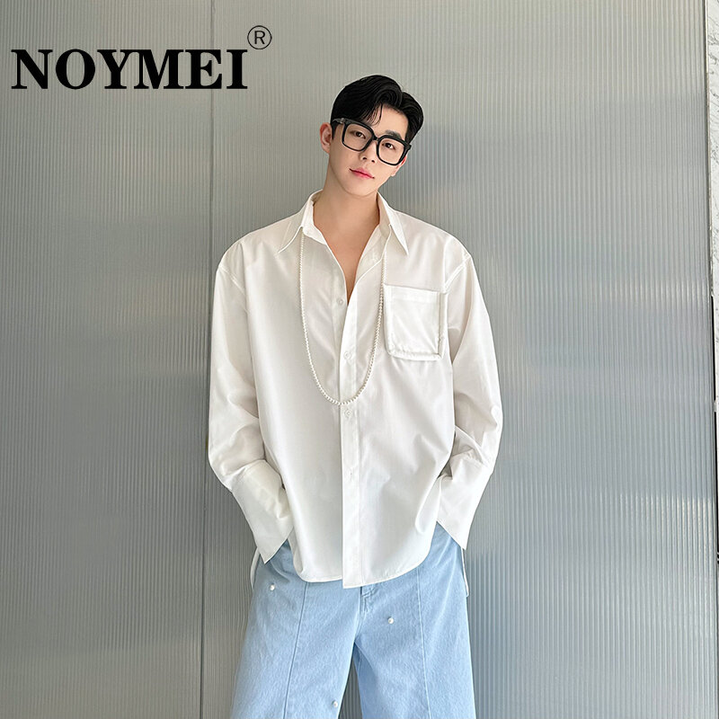 Простая Новинка 2024, летняя Весенняя рубашка NOYMEI с длинным рукавом, модный мужской Универсальный однотонный топ в Корейском стиле, WA4476