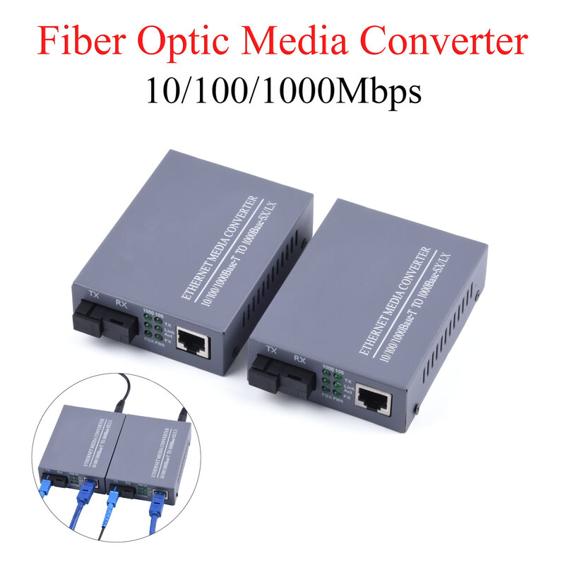 Gigabit Fibra Óptica Media Converter, 10 Mbps, 100 Mbps, 1000Mbps, 20Km, UPC, APC, SC-Port, fonte de alimentação externa