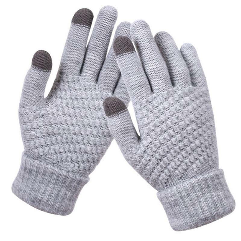 Luvas de tela sensível ao toque de inverno luvas de malha de estiramento quente luvas de lã de imitação elástico dedos completos engrossar luvas quentes