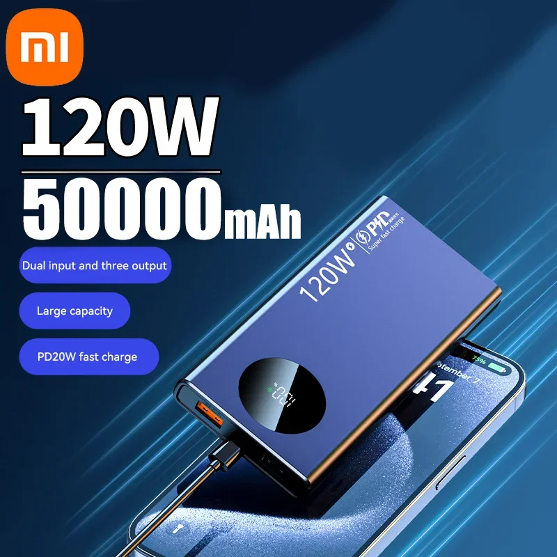 Xiaomi-Power Bank à charge rapide, chargeur de batterie portable, haute capacité, 120W, 50000mAh, iPhone, Samsung, Huawei, nouveau
