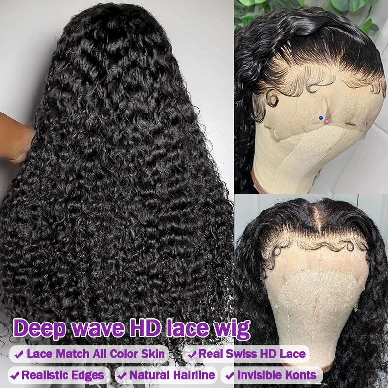 32 дюйма 40 дюймов 250 плотность свободная глубокая волна 13x6 HD Transprent кружевные фронтальные парики человеческие волосы вьющиеся 5X5 бесклеевой парик для женщин