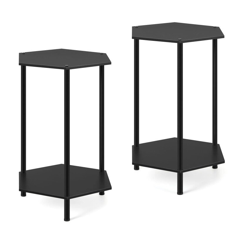 Двухъярусная тумбочка, кофейный столик, набор из 2 предметов черного цвета для офиса и спальни