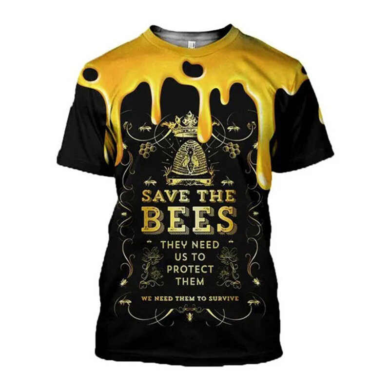 Camiseta con estampado 3D de miel de abeja para hombre, ropa de verano, cuello redondo, manga corta, Tops sueltos, camisetas divertidas de alta calidad