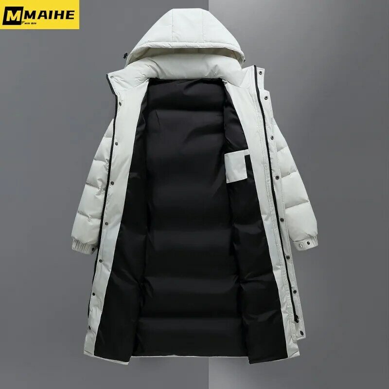Męskie zimowe kurtki długi, z kaczego puchu z kapturem kurtki puchowe wysokiej jakości męskie na zewnątrz wiatroszczelne ciepłe kurtki zimowe odzież męska