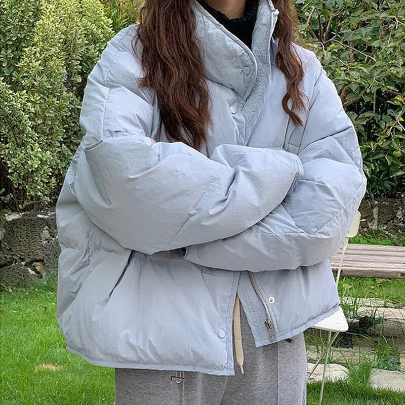 Jaqueta de algodão curto feminino, jaqueta de algodão quente, casaco de inverno, casacos Parkas, versão coreana, azul, moda, novo, 2023