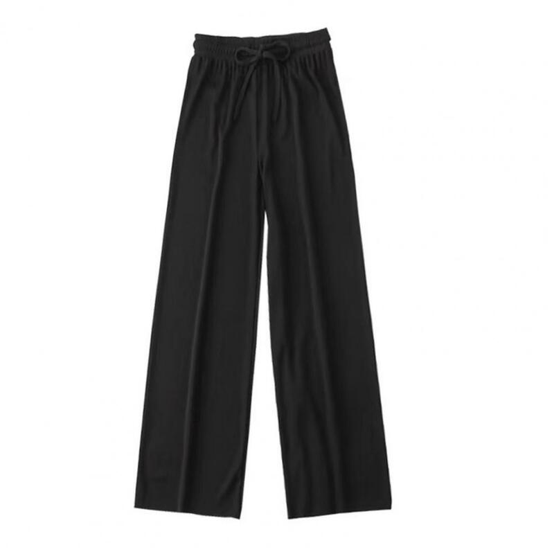 Women Pants Ice Silk Trousers Stylish Women's Summer Pants with Elastic Drawstring Waist Wide Leg for Streetwear for Comfort