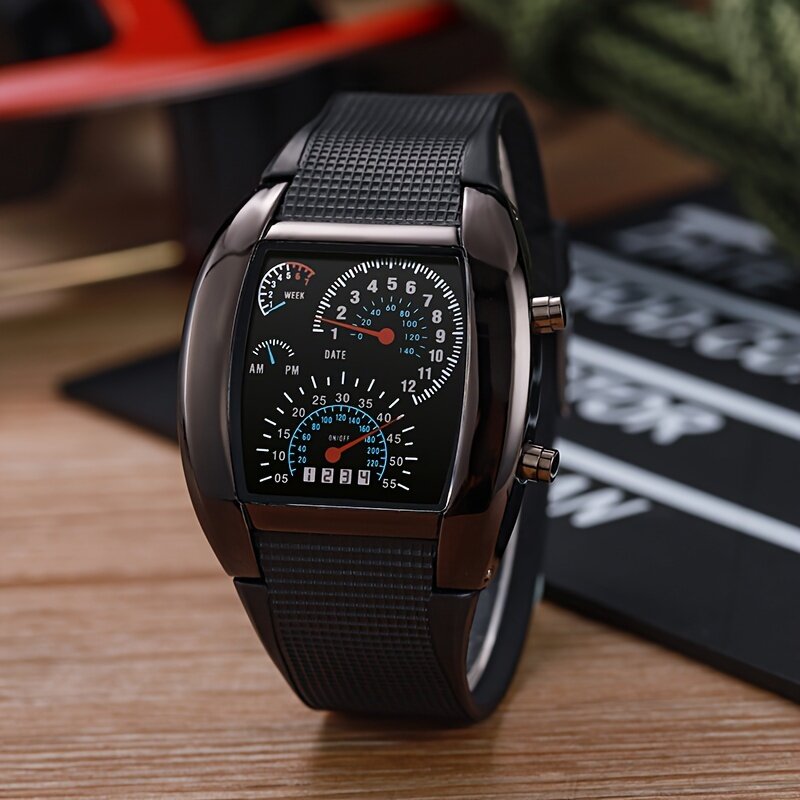 Relógio esportivo masculino Slim Design LED, estilo de aviação, rosto quadrado, presente ideal