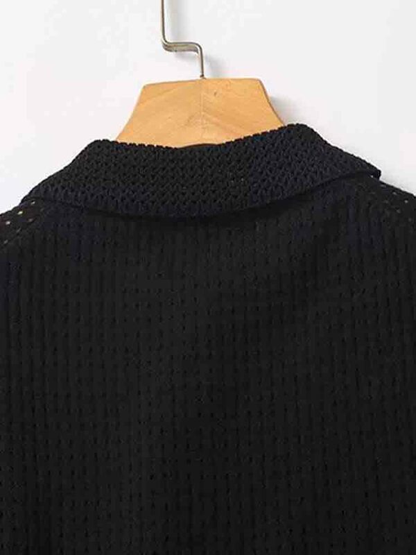 Women 2024 Spring and Autumn New Fashion Hollow Casual Short-sleeved Sweater Chic POLO Collar All-match Sweater Mujer