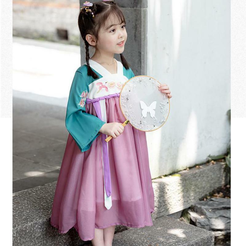 Dziewczyny jesień nowy chiński styl haft puszysty Hanfu wróżka słodki piękny princeska Party wieczór sukienka na występy Vestido