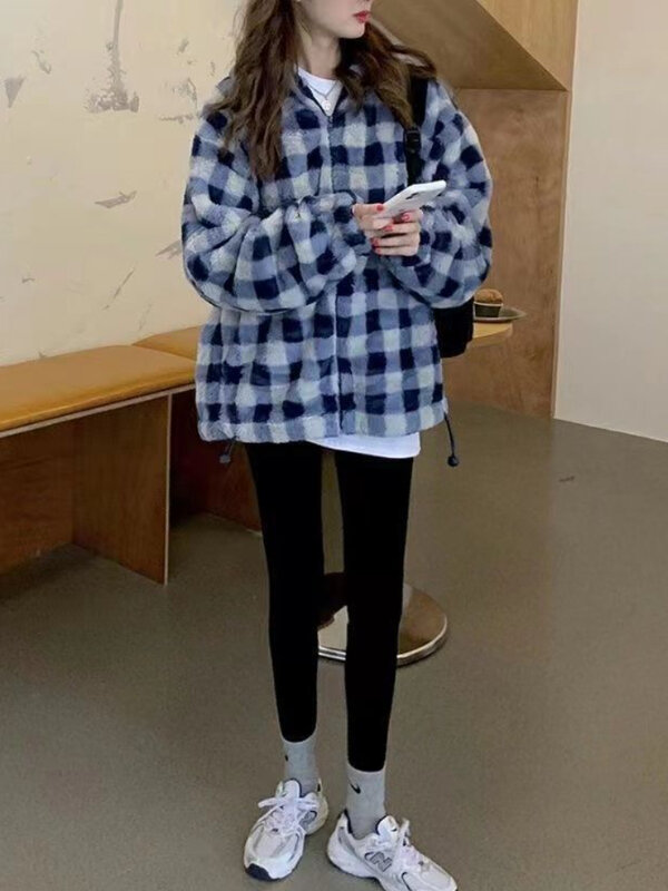 Hooded Parkas Women Warm Design Plaid Simple All-match Loose Korean Style Casual Fashion Winter New Students Retro Basic Thicken