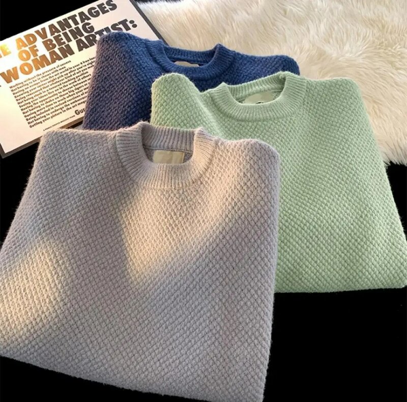 2023 Autumn Winter New Solid Color Men's Sweater Casual Fashion Knitwear Loose Long Sleeved Pullover Korean Men's Top