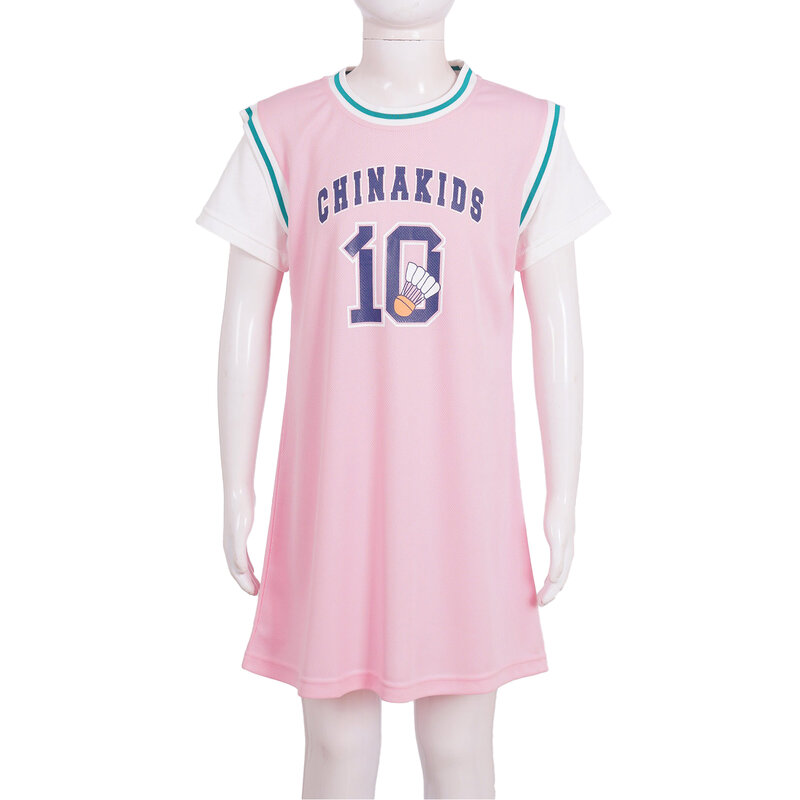 女の子のためのカジュアルなサマードレス,半袖,文字と数字のプリント,通気性のある素材,テニス,バドミントン,ゴルフ,ダンス