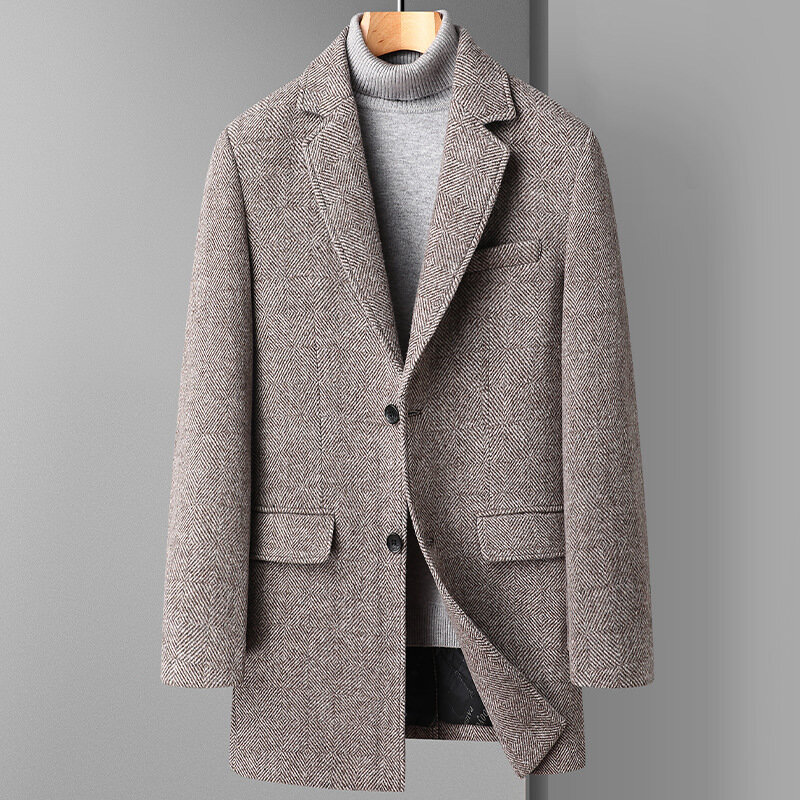 Casaco de lã dupla face masculino, sobretudo de seção longa, casaco masculino quente, sem caxemira, grosso, qualidade, inverno, novo, tamanho grande
