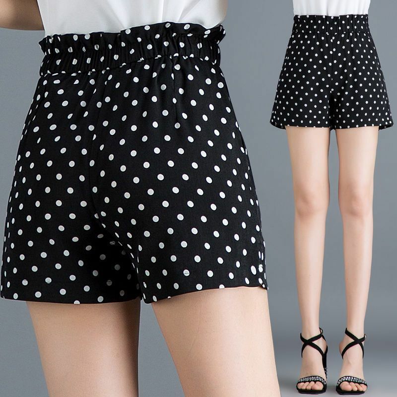 Black Chiffon Polka Dot Shorts for Women's Summer New High Waist Oversized Loose Wide Leg Casual Pants Casual Fashion Clothing
