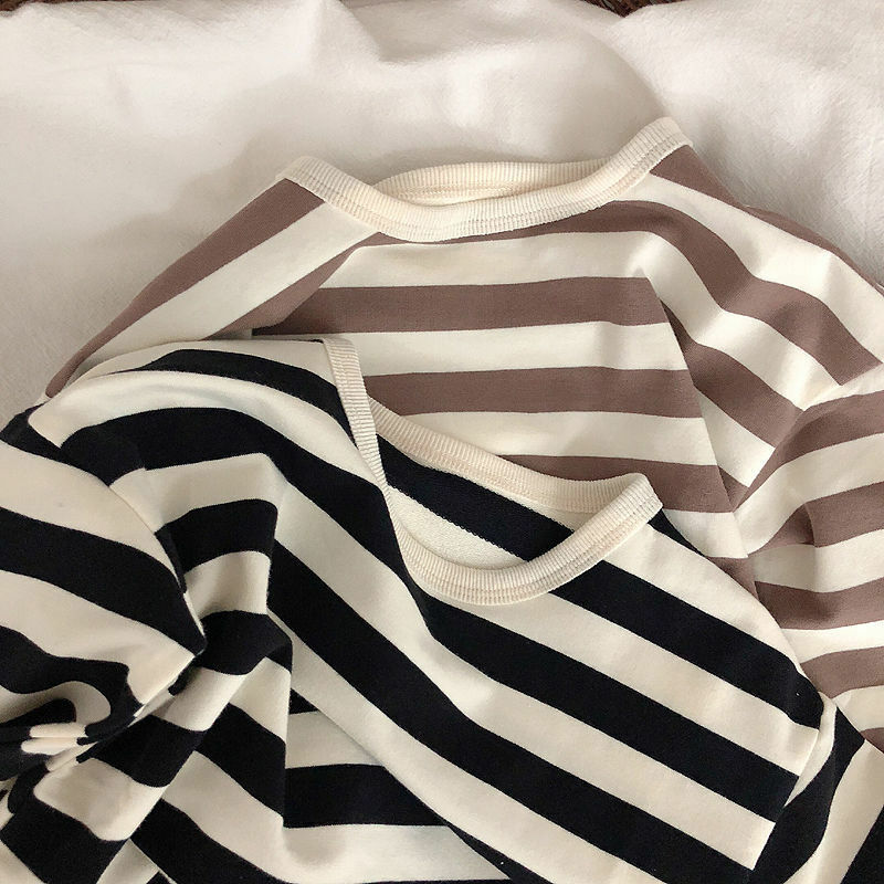 T-shirt Rayé en Coton à Manches sulfpour Enfant Garçon et Fille, Vêtement Décontracté, Collection Printemps-Automne, 2023