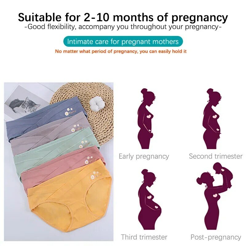 Bragas de maternidad de algodón para mujeres embarazadas, ropa interior de cintura baja con estampado de flores, para postparto