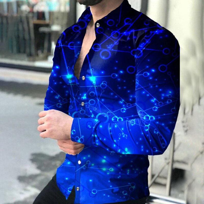 Camisa informal con estampado barroco para hombre, camisa de manga larga con diseño abotonado, Ideal para mejora de Fitness y reuniones de fiesta