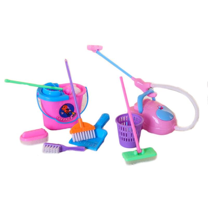 Casa Móveis Limpeza Ferramenta, Pretend Play Toy, Kit Miniatura, 9 Pcs