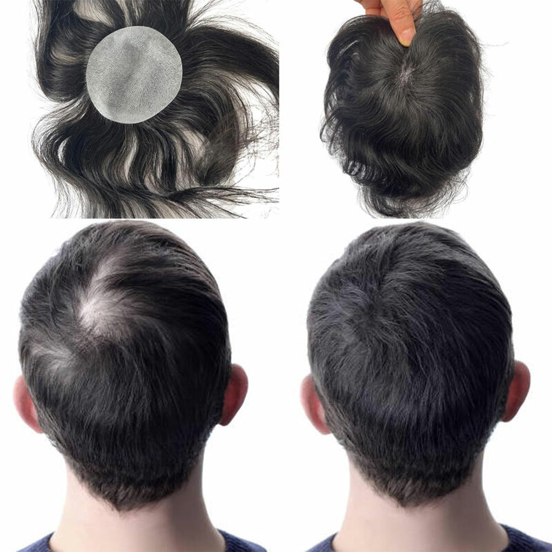 Bald Spot Hair Patch Toupee for Men 8x8cm Full PU Skin Base Cover-up Hair Patches Pieces Human Hair Topper Reaplcement Systems