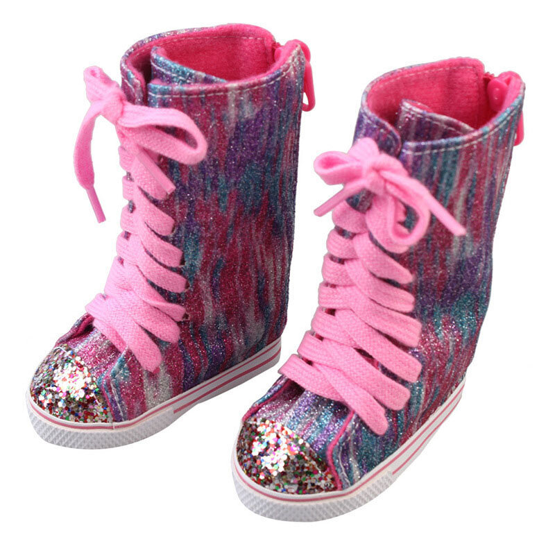 7Cm Doll Boots Pink Leather Cloth Denim Shoes Sneakers Fit 18 Inch American Doll&43cm Baby New Born Doll Girl`s Accessories Toy