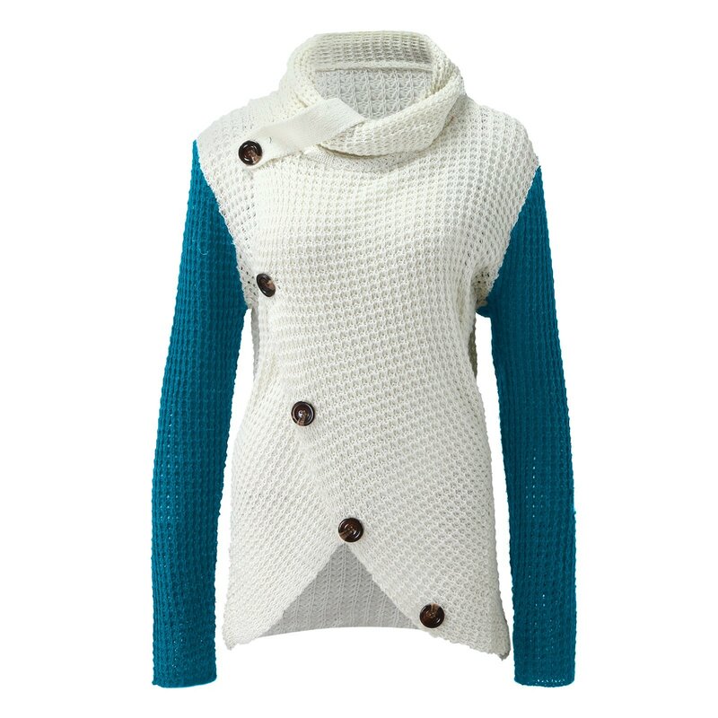 여성용 불규칙한 단추 터틀넥 스웨터, 따뜻한 카울넥 스웨터, 긴팔 비대칭 한국 스트리트웨어, y2k 풀오버, 겨울
