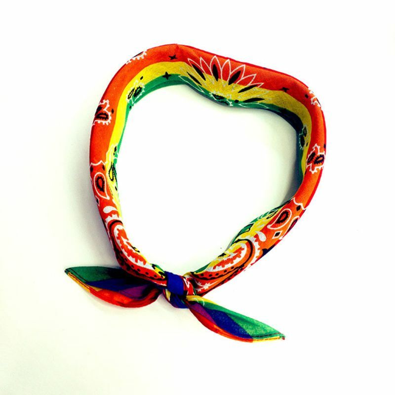 652F Hip Hop Cotton Multi-Purpose Bandana Square Scarf Rainbow Stripes Paisley Print Headband Wrap Handkerchief for Women Men