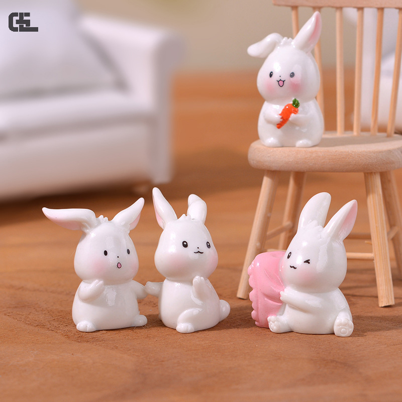 Miniadorno de conejo de zanahoria, estatuilla de conejo de dibujos animados, decoración de Micro paisaje, juguete en miniatura para casa de muñecas, 1 unidad