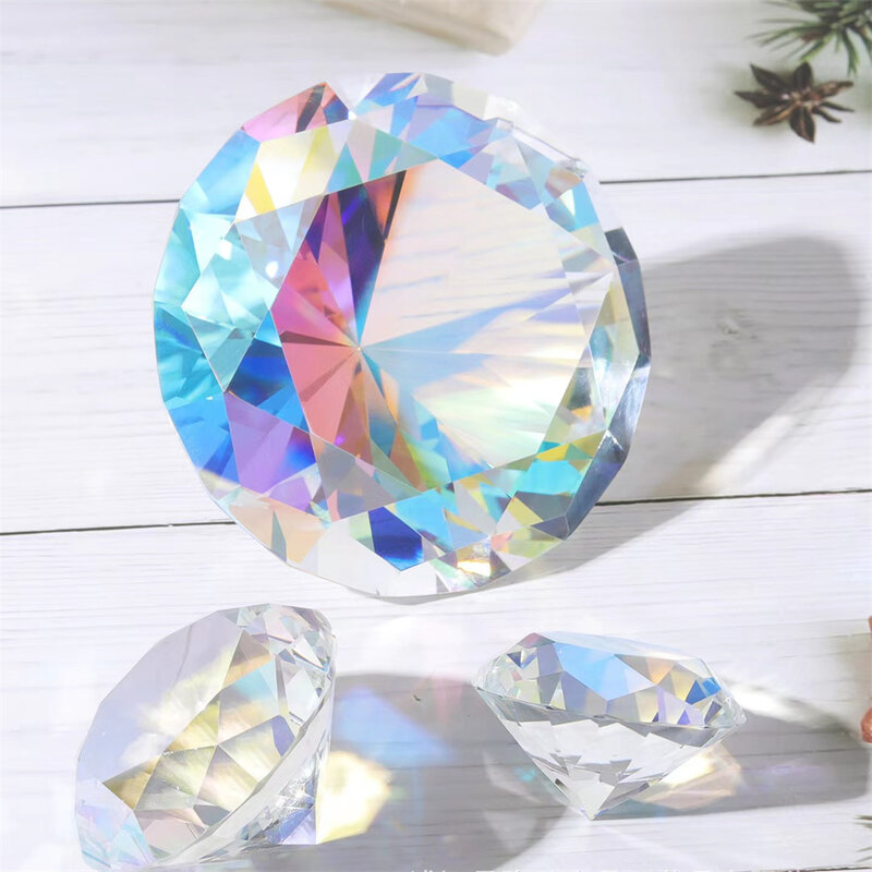 Presse-papier en cristal de diamant coloré K9, fabricant d'arc-en-ciel décoratif, diamants en verre de prisme, décoration de bureau de salle de mariage, AB, 30-80mm