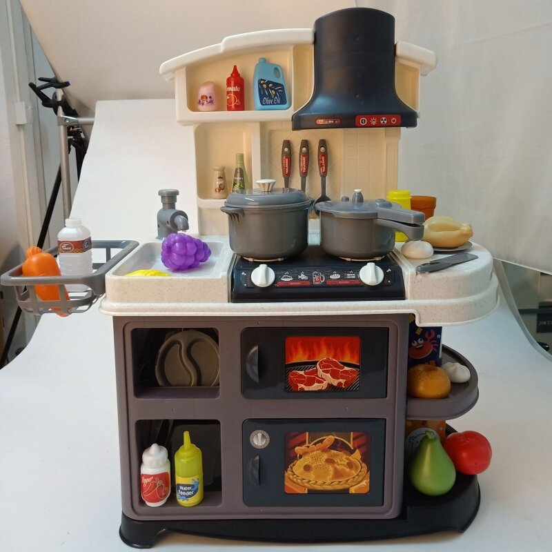 Big Kitchen Toy Set para crianças, Play House, Kitchenware Set, Simulation Spray, Baby Mini Food Cooking Toys, Presentes de Natal para menina, 61cm