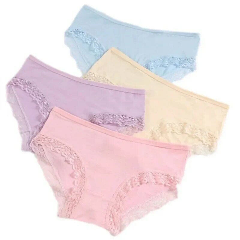 4Pc Random Color Women Lace Candy Underwear Bamboo Charcoal Fiber  Elasticity Cotton Panties