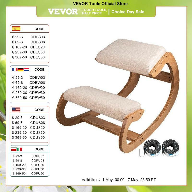 VEVOR ergonomiczny klęczący krzesło stołek W/gruba poduszka krzesło do biura domowego poprawa postawy ciała kołysanie drewna kolana krzesło do pracy na komputerze